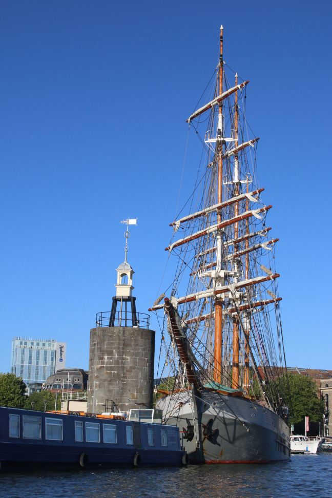 View of sailing boat on Bristol quayside